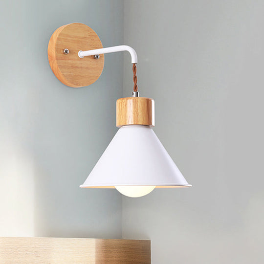 Modern Trumpet Metal Wall Sconce With 1 Head - Grey/White/Pink Light Fixture For Bedside