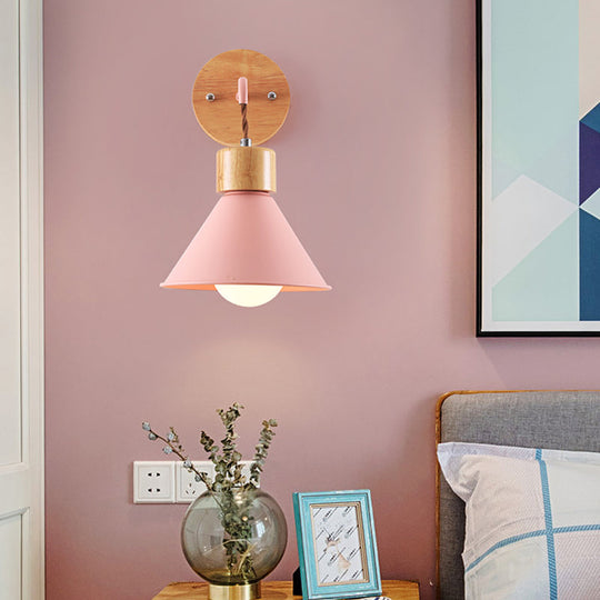 Modern Trumpet Metal Wall Sconce With 1 Head - Grey/White/Pink Light Fixture For Bedside