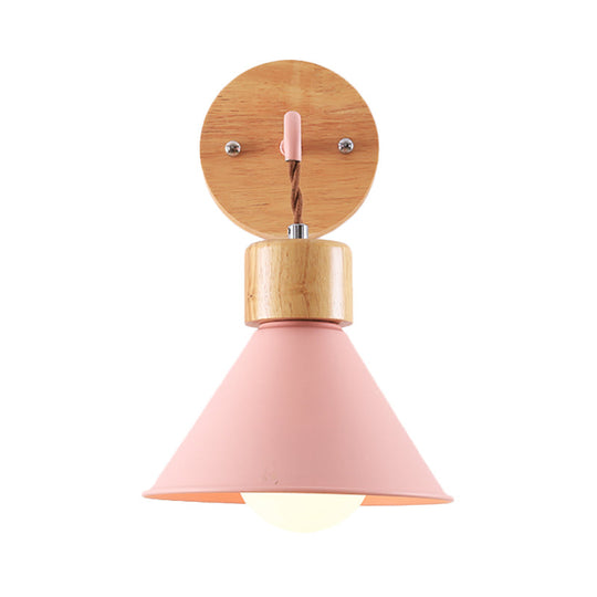 Modern Trumpet Metal Wall Sconce With 1 Head - Grey/White/Pink Light Fixture For Bedside