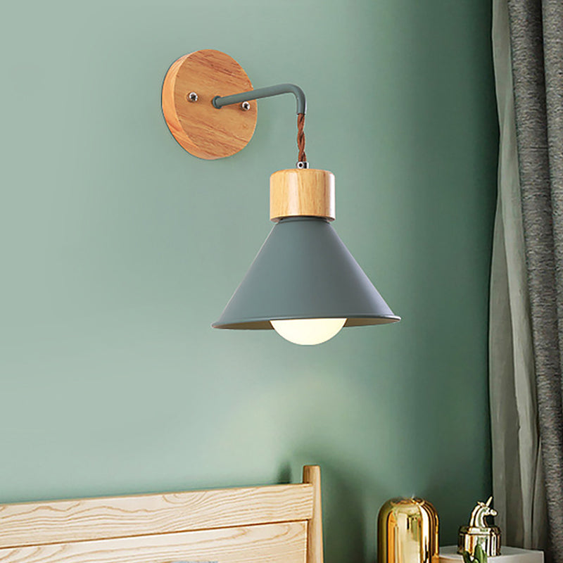 Modern Trumpet Metal Wall Sconce With 1 Head - Grey/White/Pink Light Fixture For Bedside Green