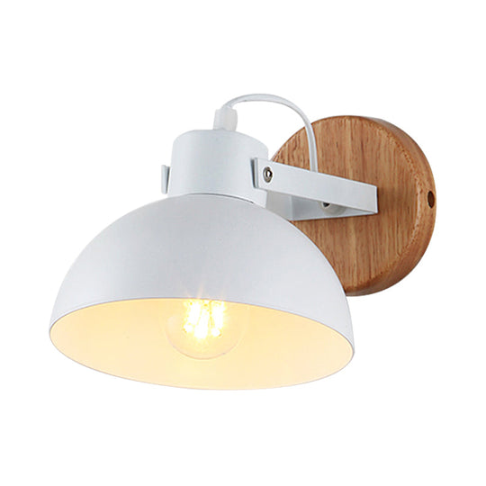 Modern Metal Wall Lamp With Wood Backplate In White - Sconce Light Fixture