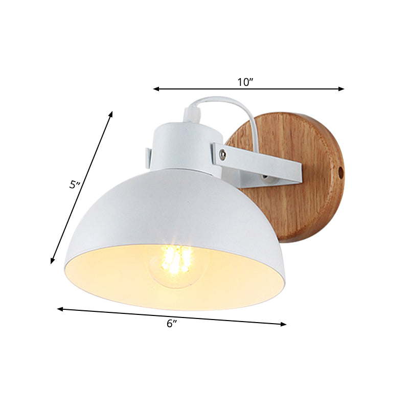 Modern Metal Wall Lamp With Wood Backplate In White - Sconce Light Fixture