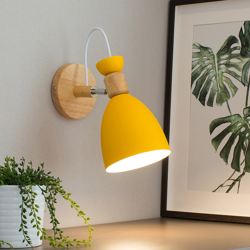 Modern Yellow Trumpet Sconce Light: Metal Wall Mount With Rotating Node