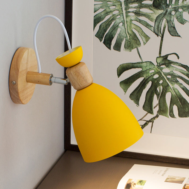 Modern Yellow Trumpet Sconce Light: Metal Wall Mount With Rotating Node