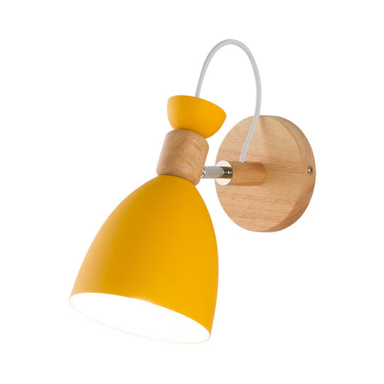 Modern Yellow Trumpet Sconce Light: Metal Wall Mount With Rotating Node