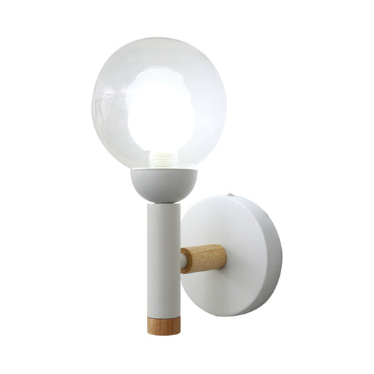 Modern Metal Armed Wall Lamp In White With Clear Glass Shade - 1 Bulb Sconce Light Fixture