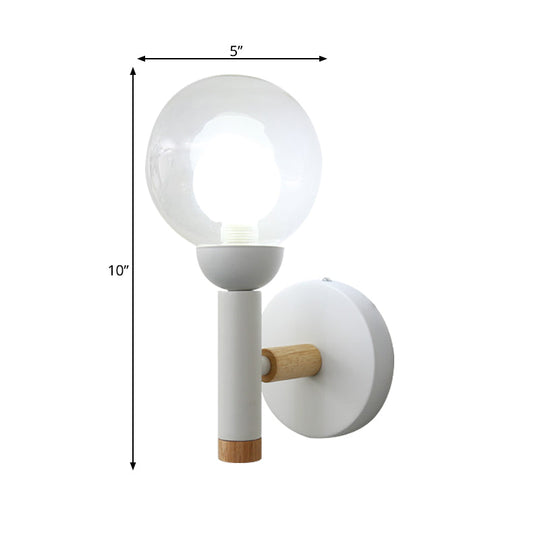 Modern Metal Armed Wall Lamp In White With Clear Glass Shade - 1 Bulb Sconce Light Fixture