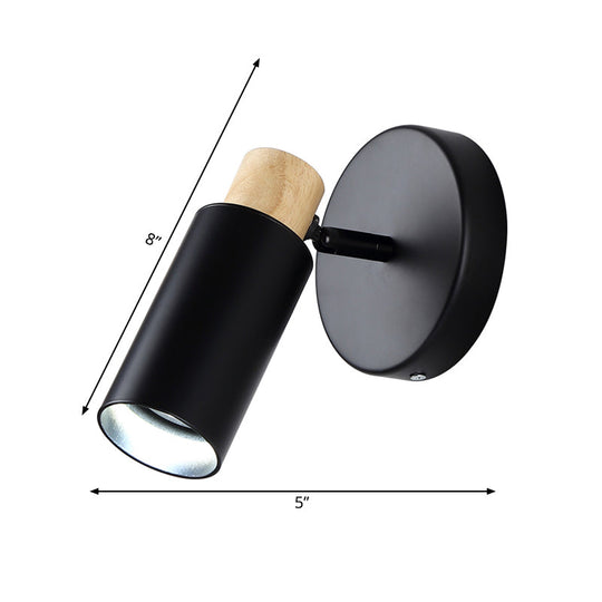 Modern Metal Tubular Wall Sconce With Wood Cap - Black 1 Head Light