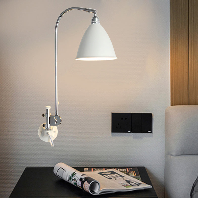 Modern White Sconce With Cone Metal Shade For Bedroom Walls