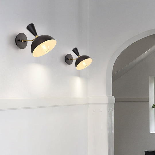 Modern Dome Sconce: Wall Mounted Metal Lighting With Rotating Node Black/White