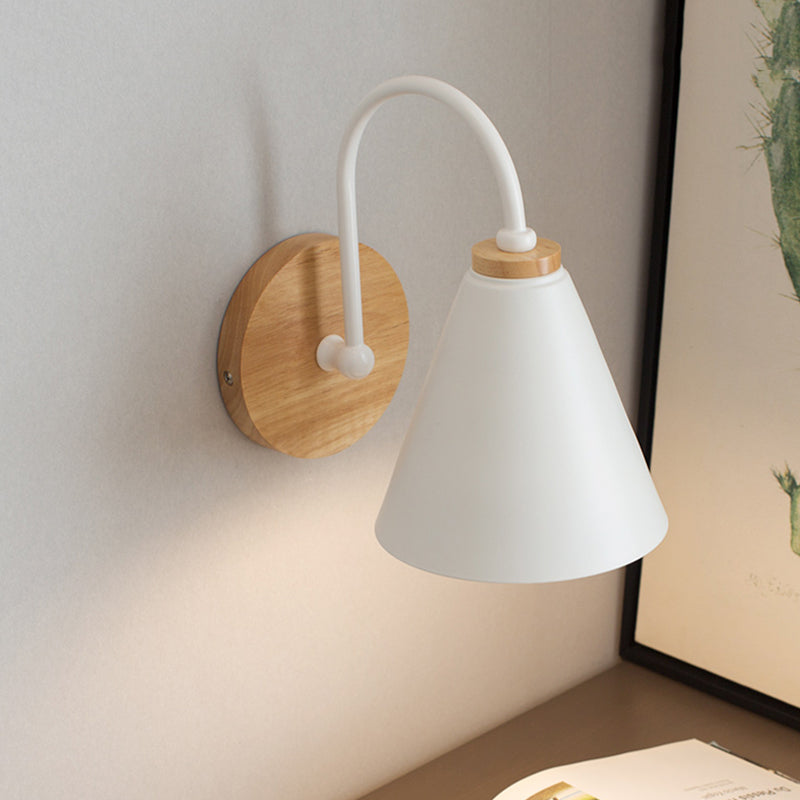 Tapered Wall Sconce - Modern Metal And Wood Light Fixture In White