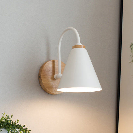 Tapered Wall Sconce - Modern Metal And Wood Light Fixture In White