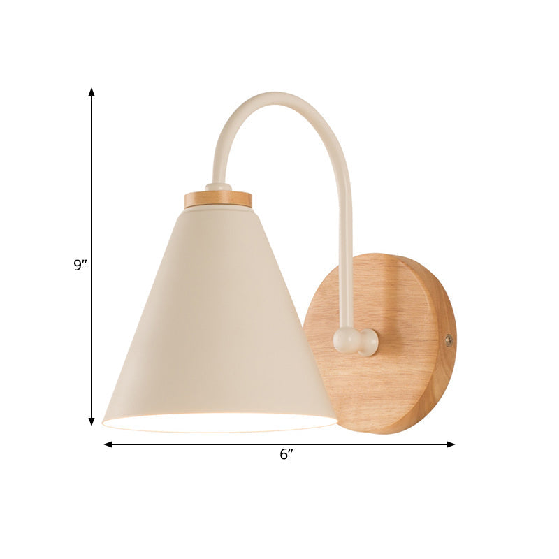 Tapered Wall Sconce - Modern Metal And Wood Light Fixture In White