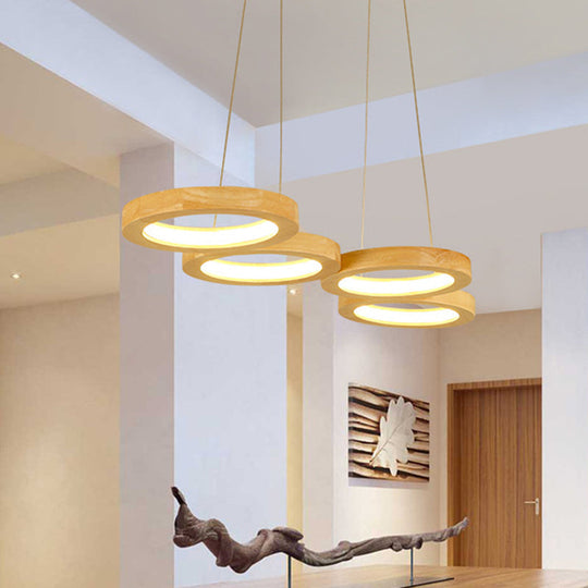 Modern Wooden Pendant Light: 4/5-Light Dining Room Chandelier Beige Led Orb Shade In Warm Light