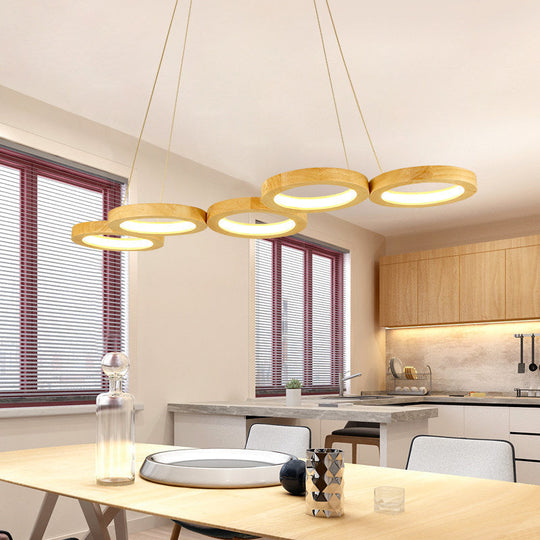 Modern Wooden Pendant Light: 4/5-Light Dining Room Chandelier Beige Led Orb Shade In Warm Light