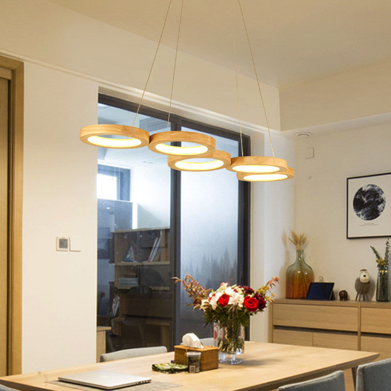 Modern Wooden Pendant Light: 4/5-Light Dining Room Chandelier Beige Led Orb Shade In Warm Light