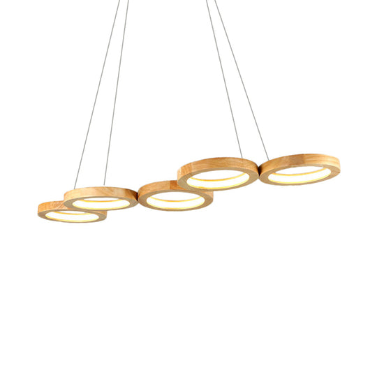 Modern Wooden Pendant Light: 4/5-Light Dining Room Chandelier Beige Led Orb Shade In Warm Light