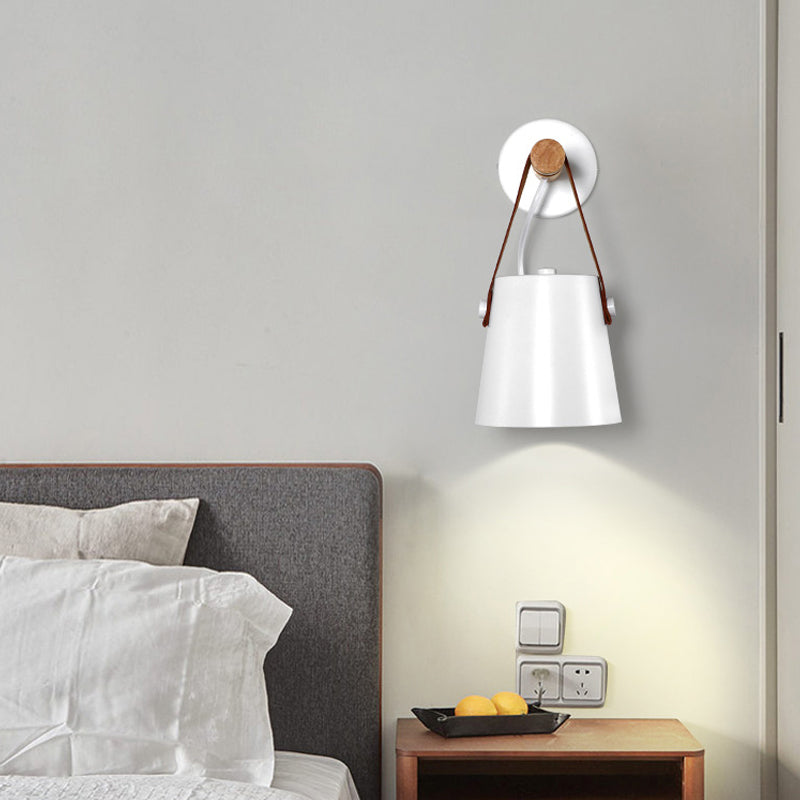 Modern Metal Cone Sconce Light With Wood Arm - White/Black Wall Fixture