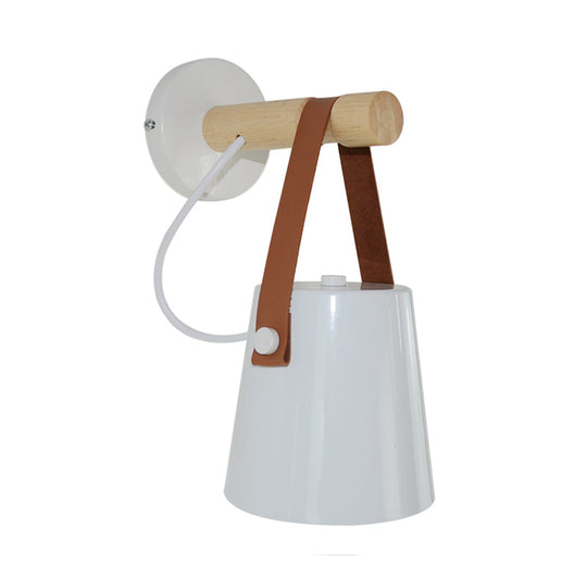 Modern Metal Cone Sconce Light With Wood Arm - White/Black Wall Fixture