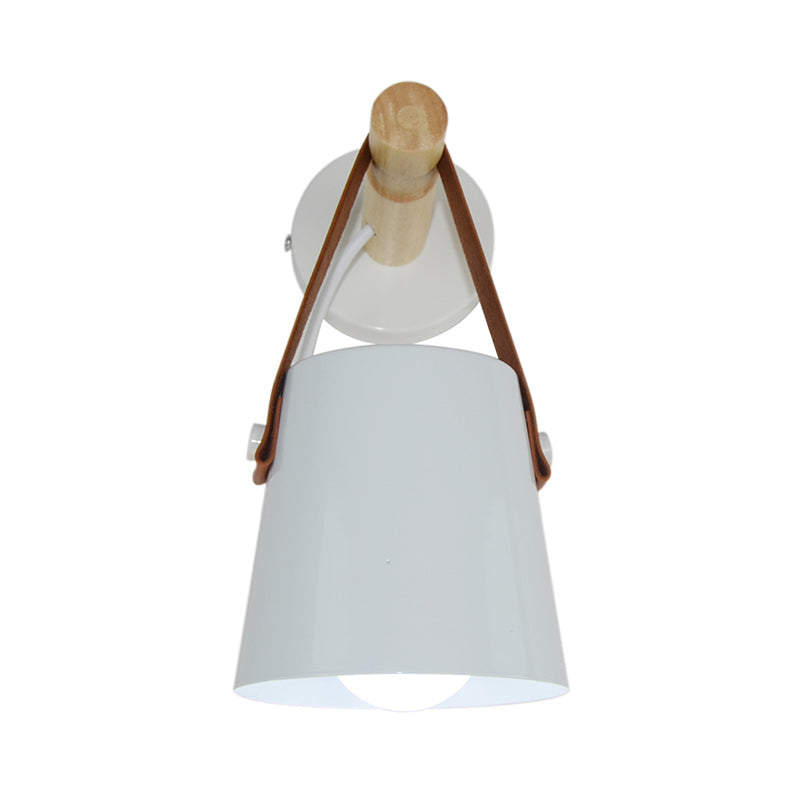 Modern Metal Cone Sconce Light With Wood Arm - White/Black Wall Fixture