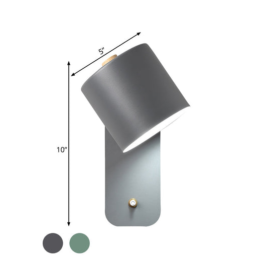 Modern Metal Wall Sconce With Grey/Green Tube Bulb And Rectangle Backplate