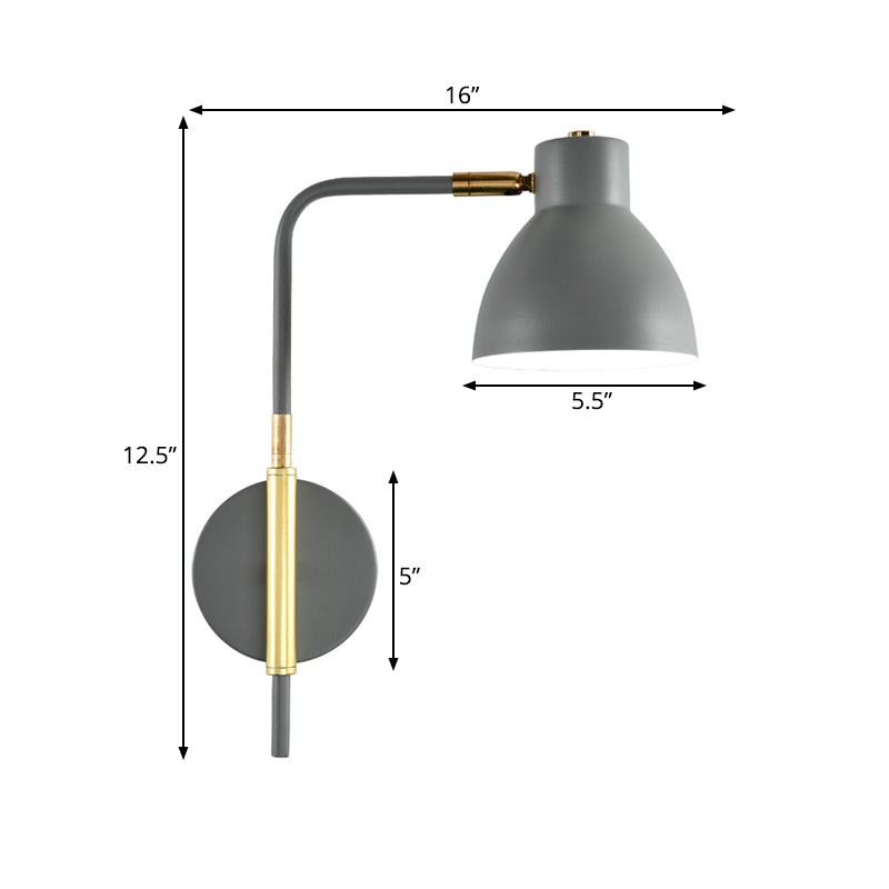 Modern Grey Metal Bowl Wall Lamp With Swing Arm - 1 Head Sconce Light Fixture