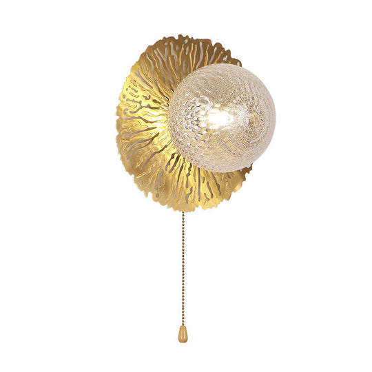 Modernist Gold Sphere Metal Wall Light - Dimple Glass Led Fixture