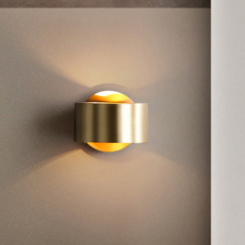 Brass Drum Wall Sconce: Modern 1-Head Metal Bedroom Light