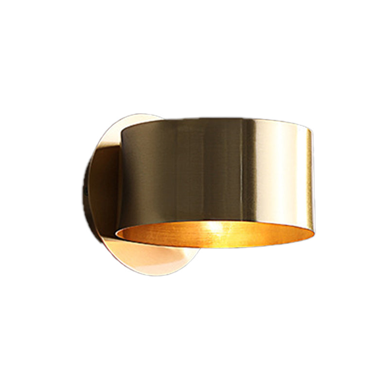 Brass Drum Wall Sconce: Modern 1-Head Metal Bedroom Light