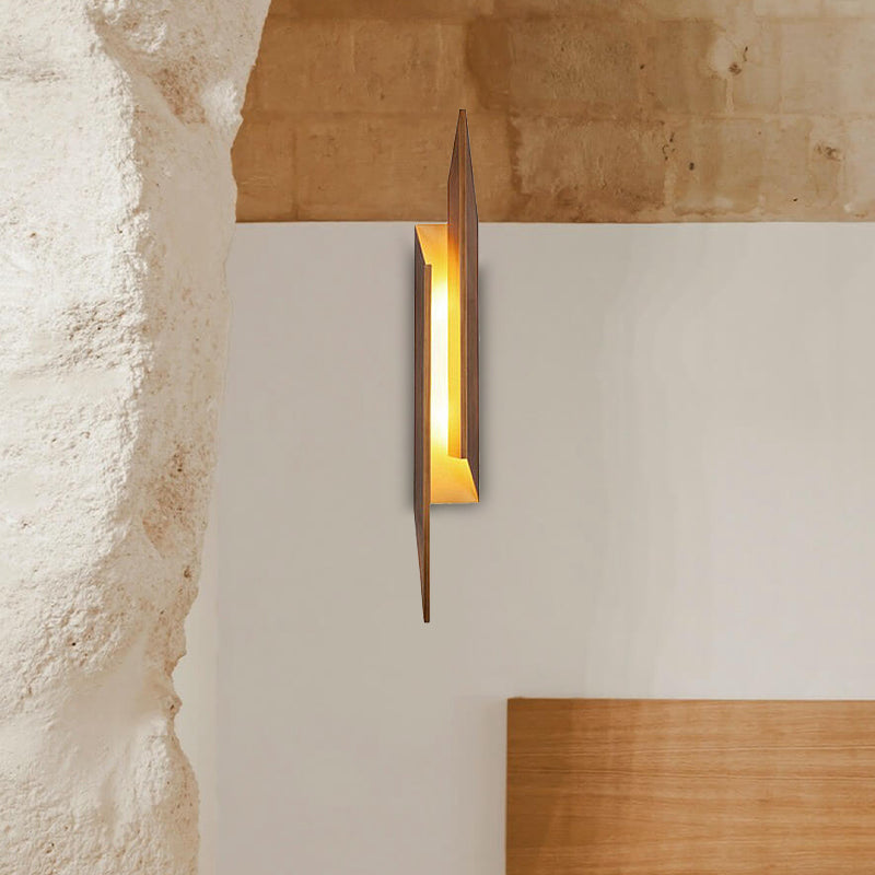 Modern Brown Wall Sconce With Led Light & Geometric Metal Shade For Living Room