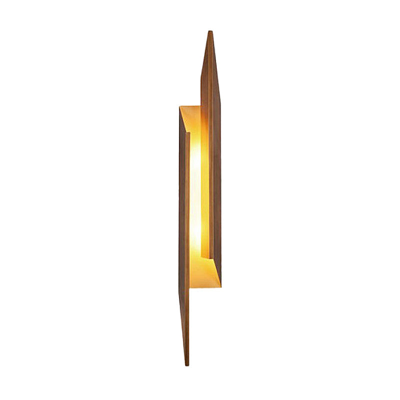 Modern Brown Wall Sconce With Led Light & Geometric Metal Shade For Living Room