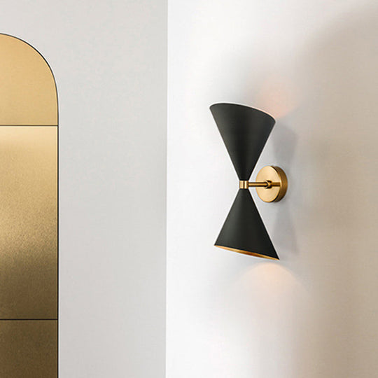 Modern Double Cone-Shaped Wall Lamp - 2 Lights Black Mounted Lighting For Hallway