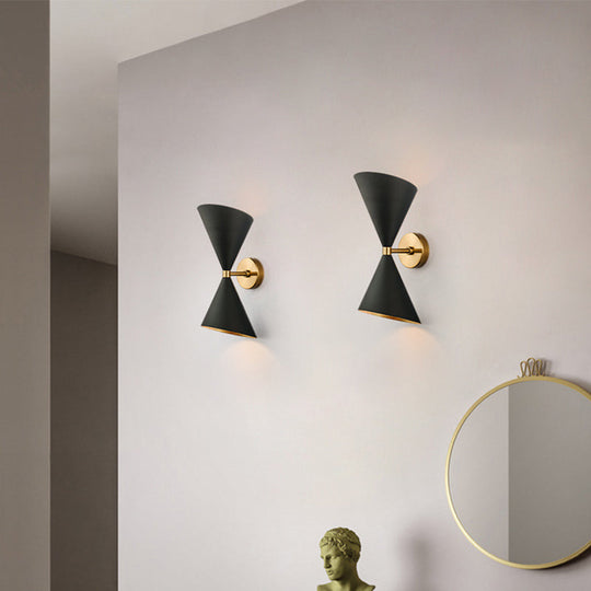 Modern Double Cone-Shaped Wall Lamp - 2 Lights Black Mounted Lighting For Hallway