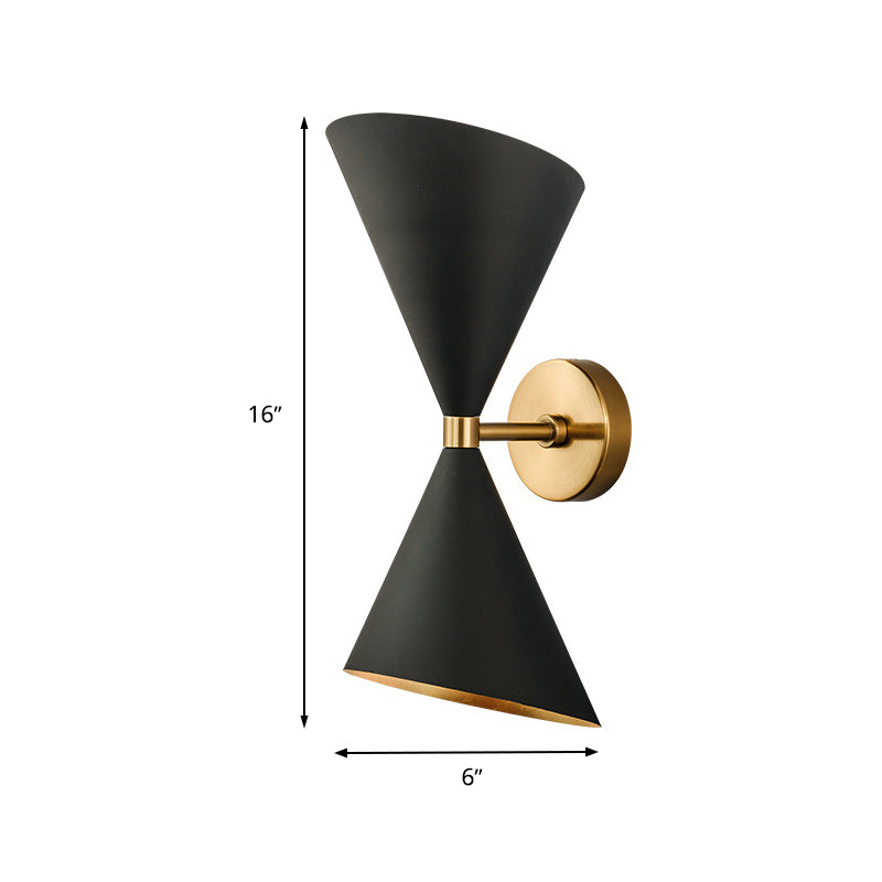 Modern Double Cone-Shaped Wall Lamp - 2 Lights Black Mounted Lighting For Hallway