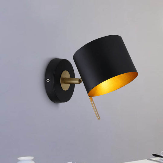 Contemporary Metal Drum Wall Sconce Light - Black 1 Bulb Bedroom Lighting Fixture