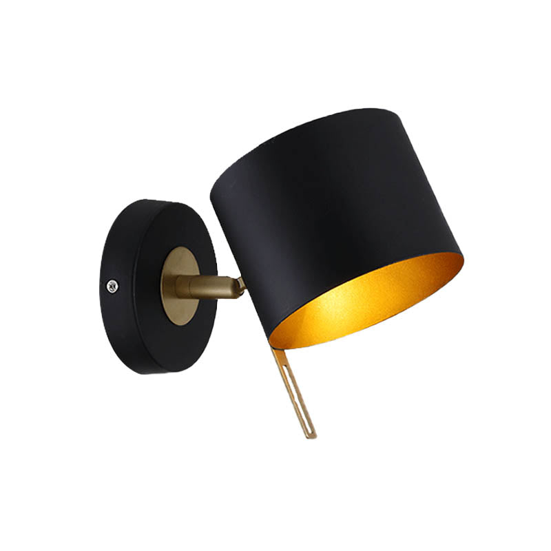 Contemporary Metal Drum Wall Sconce Light - Black 1 Bulb Bedroom Lighting Fixture