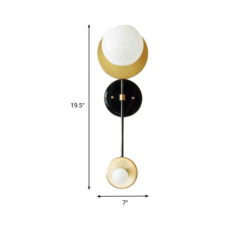 Modern Gold Wall Sconce With Opal Glass Shade - 2 Lights Bulb Lamp