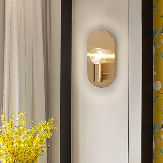 Contemporary Gold Wall Mounted Bedroom Sconce Light With Bare Bulb Metal Shade