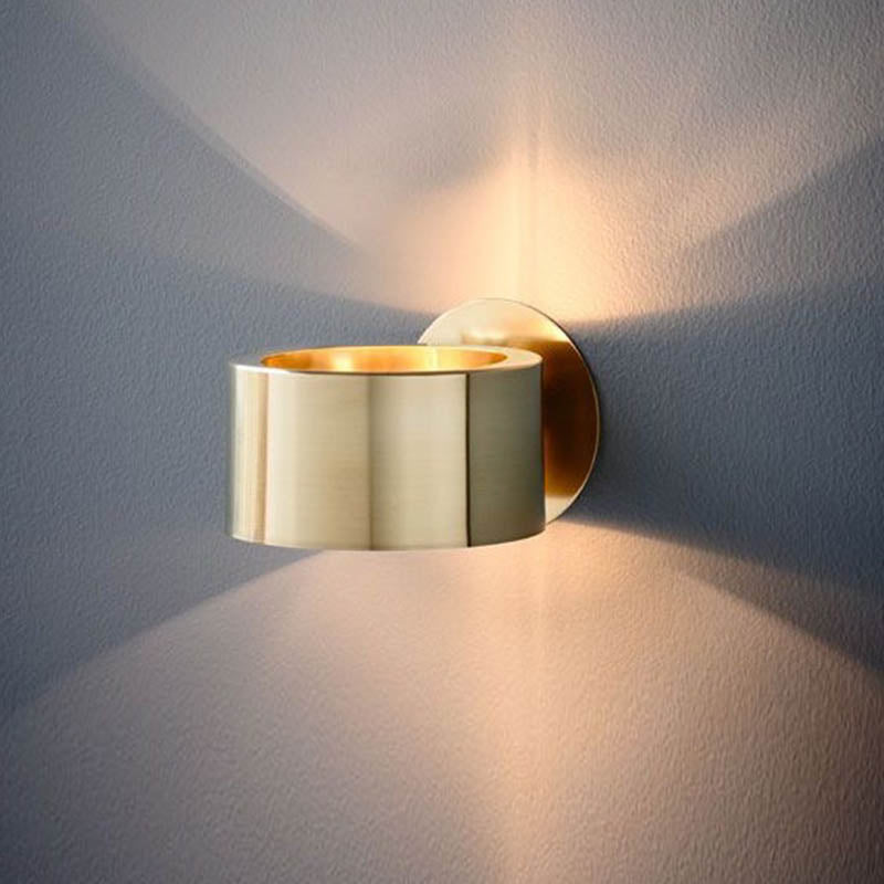 Gold Metal Drum Wall Mounted Light - Minimalist 1 Head Living Room Lighting Fixture