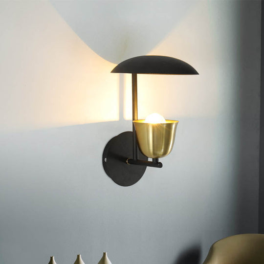 Gold And Black/White Bell Metal Sconce: Contemporary 1-Light Wall Lamp For Bedroom Black-Gold