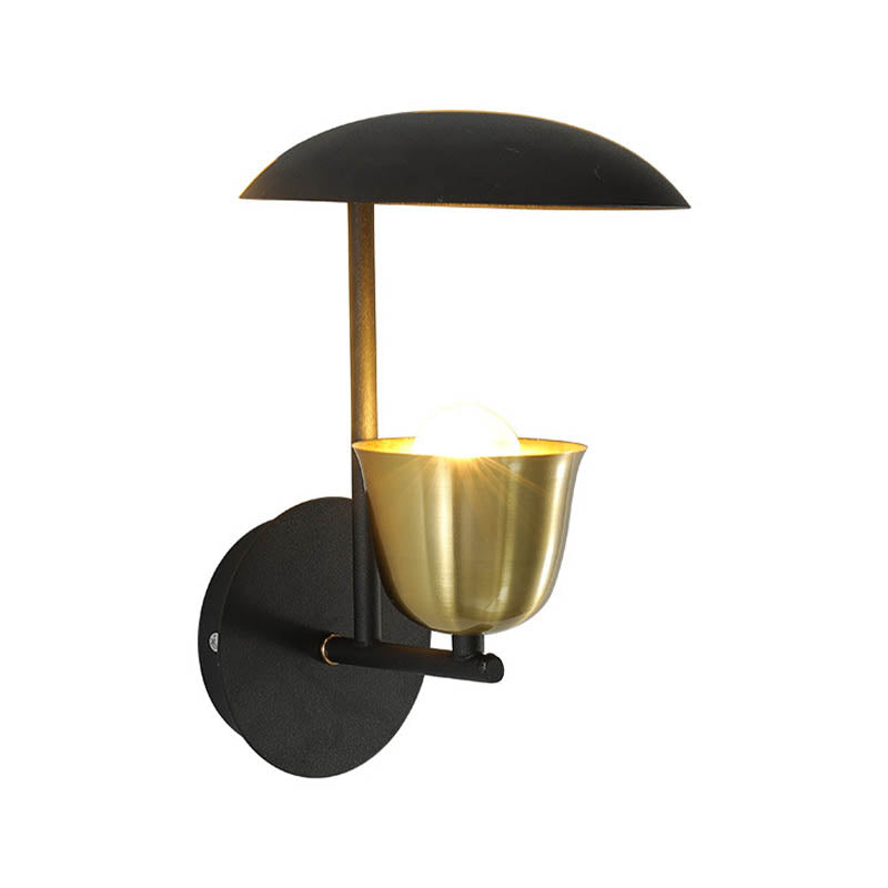 Gold And Black/White Bell Metal Sconce: Contemporary 1-Light Wall Lamp For Bedroom