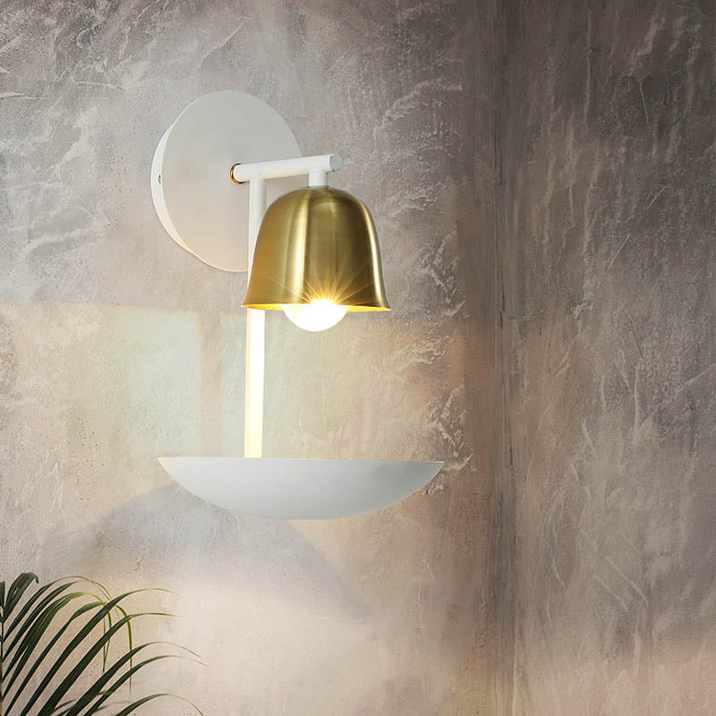 Gold And Black/White Bell Metal Sconce: Contemporary 1-Light Wall Lamp For Bedroom