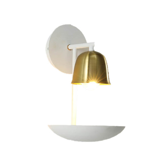 Gold And Black/White Bell Metal Sconce: Contemporary 1-Light Wall Lamp For Bedroom