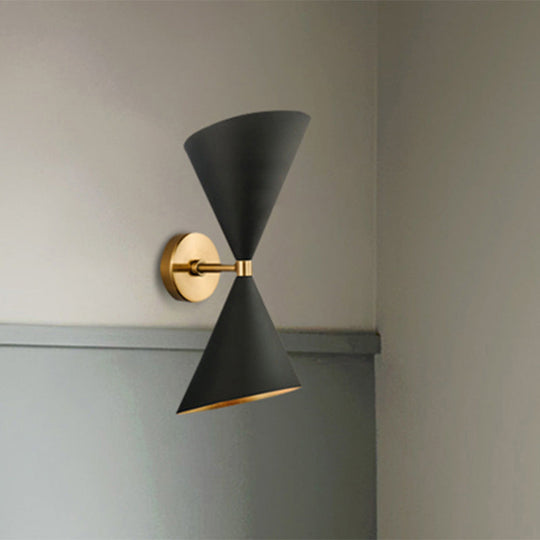 Minimalist Dual Cone Metal Wall Light With 2 Bulbs - Black