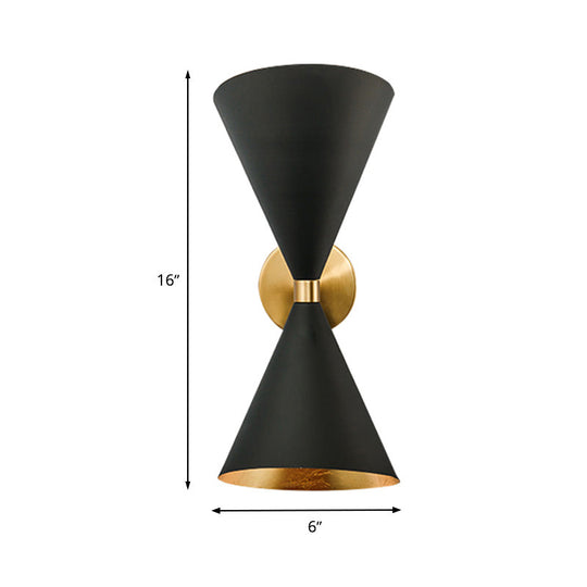 Minimalist Dual Cone Metal Wall Light With 2 Bulbs - Black