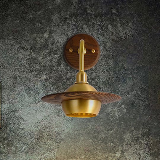 Asian Brass Wall Sconce With Wooden Globe Shade - Bedroom Light Fixture