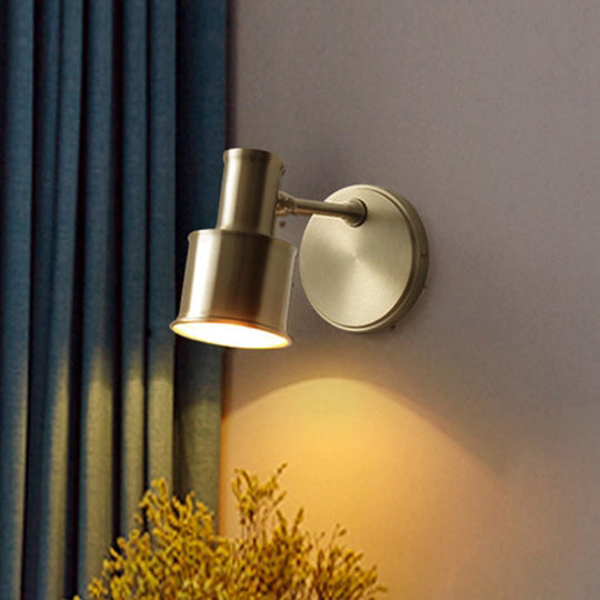 Contemporary Metal Cylinder Wall Sconce Lighting - Gold 1-Head Light For Bedroom