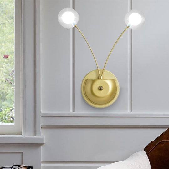 Gold Led Wall Mounted Bedroom Light With Clear Glass Shade - Set Of 2 Bulbs