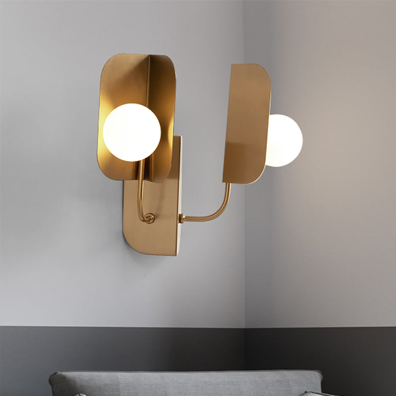 Modern Gold Globe Wall Sconce Light - 2-Light Led Metal Mount Lamp For Living Room