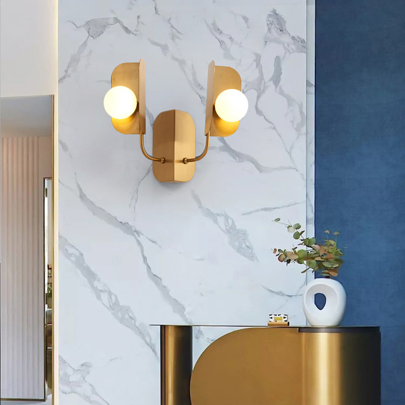 Modern Gold Globe Wall Sconce Light - 2-Light Led Metal Mount Lamp For Living Room